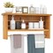 Wall-Mount Teak Wood Bathroom Shelf with 2 Tiers and Towel Bar
